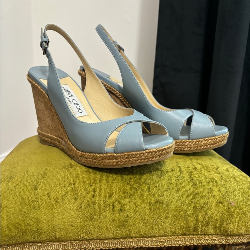 Jimmy Choo powder blue leather wedges - PERFECT condition